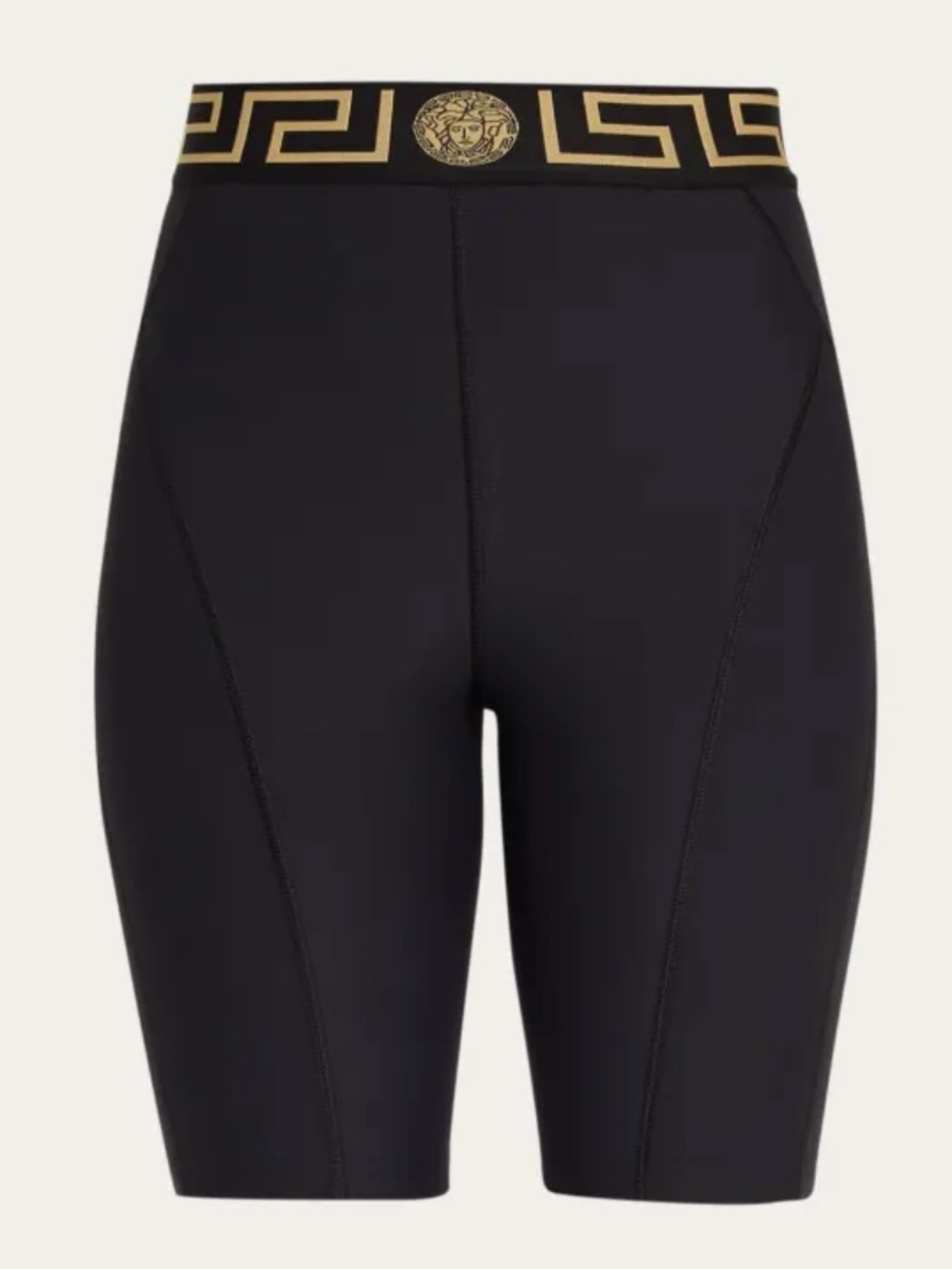 Versace Black Bike Shorts with Gold Greca Waistband